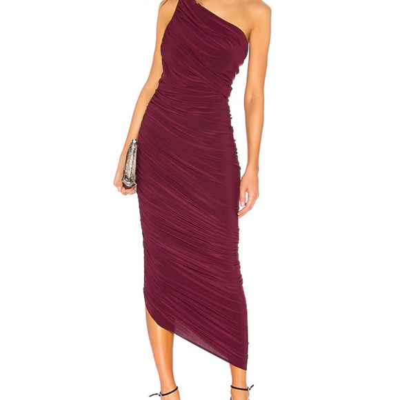 Norma Kamali One-Shoulder Dress in Burgundy - Picture 2 of 5